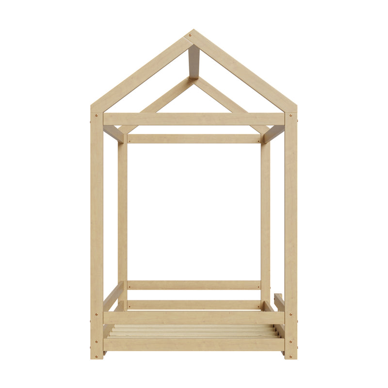 Natural Wooden Single Size Kids House Bed Frame with Fence