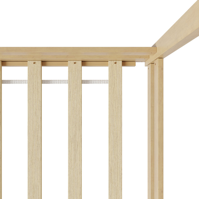 Natural Wooden Single Size Kids House Bed Frame with Fence