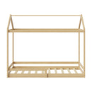 Natural Wooden Single Size Kids House Bed Frame with Fence