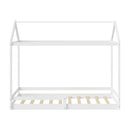 White Timber Single Size Kids Wooden House Bed Frame with Fence