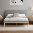 Double Size Wooden Bed Frame with Padded Fabric Edges and Headboard