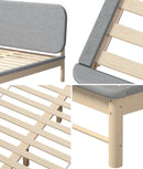 Double Size Wooden Bed Frame with Padded Fabric Edges and Headboard