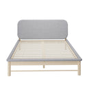 Double Size Wooden Bed Frame with Padded Fabric Edges and Headboard