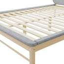 Queen Size Wooden Bed Frame with Padded Fabric Edges and Headboard