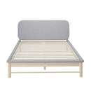 Queen Size Wooden Bed Frame with Padded Fabric Edges and Headboard
