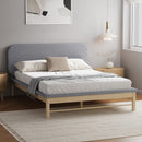 Queen Size Wooden Bed Frame with Padded Fabric Edges and Headboard