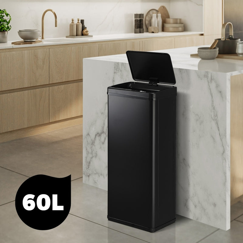 Black Stainless Steel 60L Motion Sensor Bin