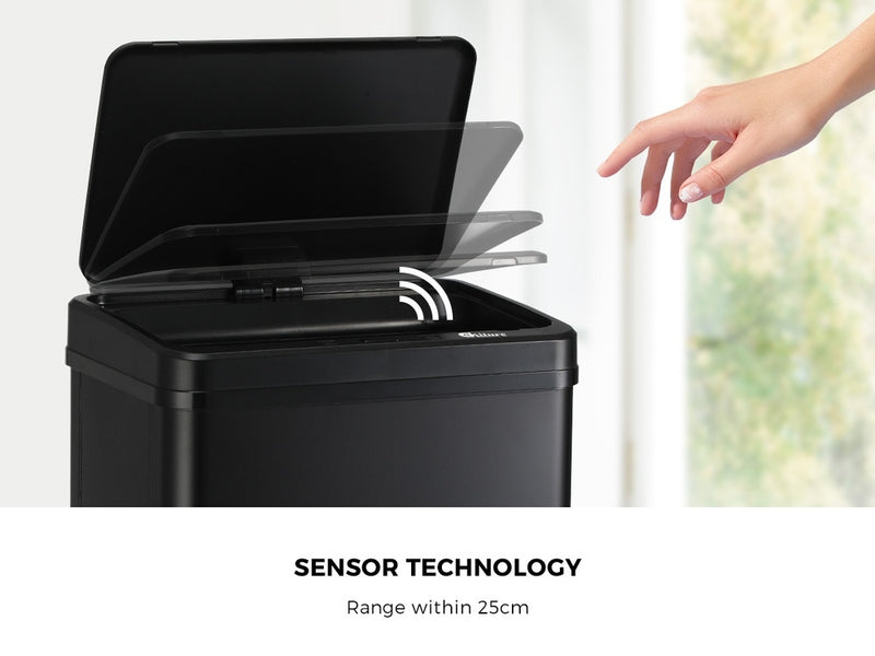 Black Stainless Steel 60L Motion Sensor Bin