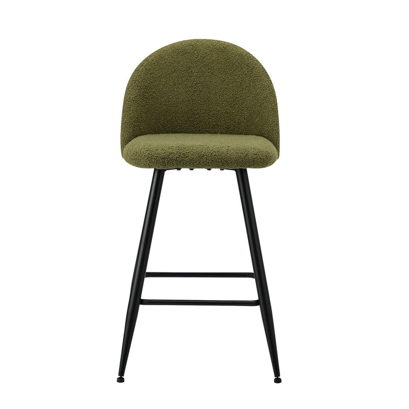 Set of 2 Green Boucle Padded Kitchen Counter Bar Stools