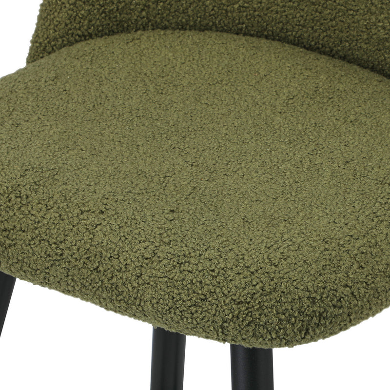 Set of 2 Green Boucle Padded Kitchen Counter Bar Stools