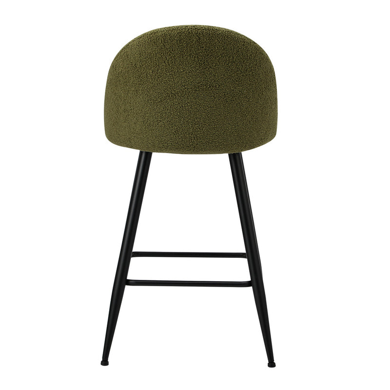 Set of 2 Green Boucle Padded Kitchen Counter Bar Stools