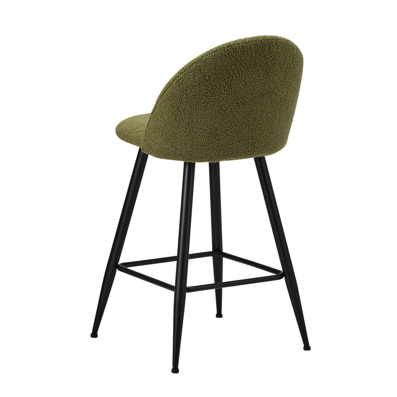 Set of 2 Green Boucle Padded Kitchen Counter Bar Stools