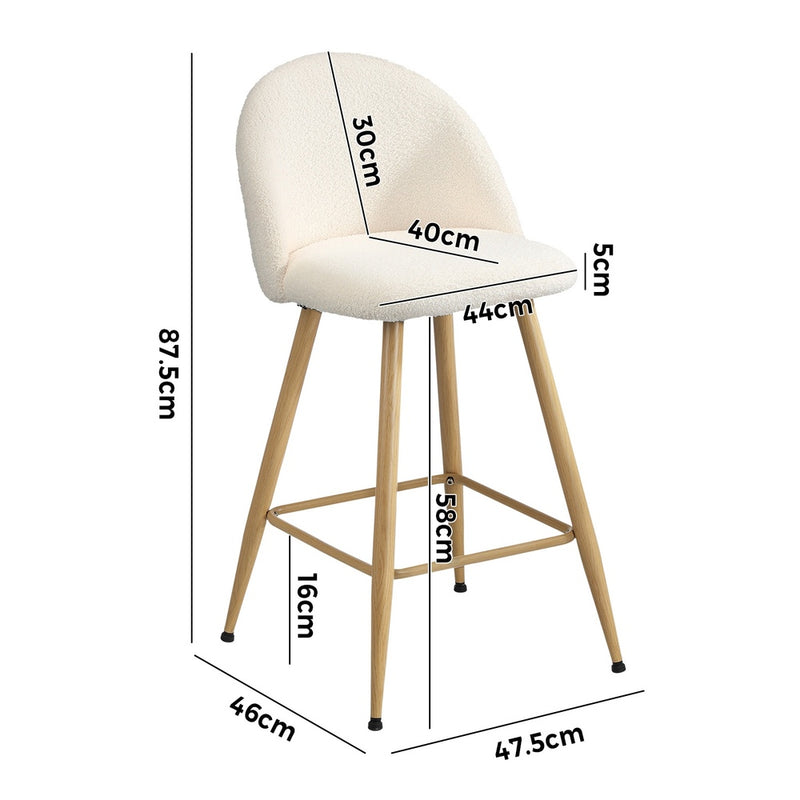 Set of 2 White Boucle Padded Kitchen Counter Bar Stools