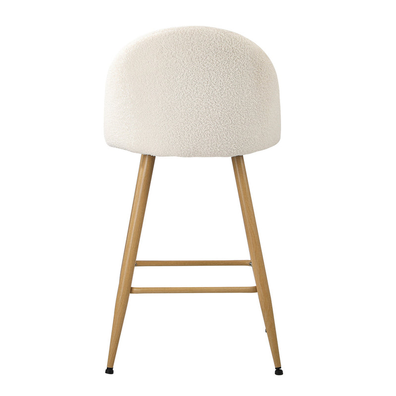 Set of 2 White Boucle Padded Kitchen Counter Bar Stools
