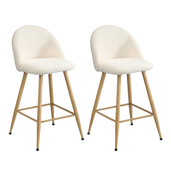 Set of 2 White Boucle Padded Kitchen Counter Bar Stools