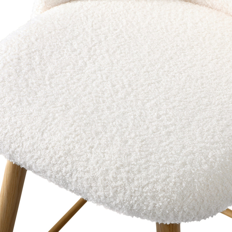 Set of 2 White Boucle Padded Kitchen Counter Bar Stools