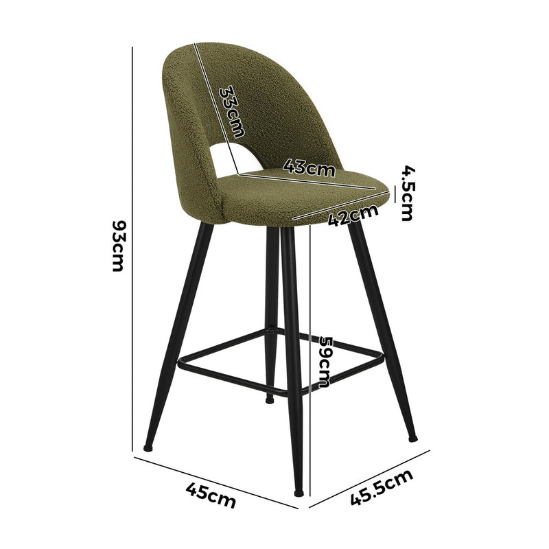 Set of 2 Green Boucle Kitchen Counter Bar Stools