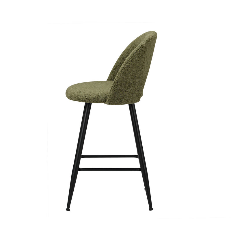 Set of 2 Green Boucle Kitchen Counter Bar Stools