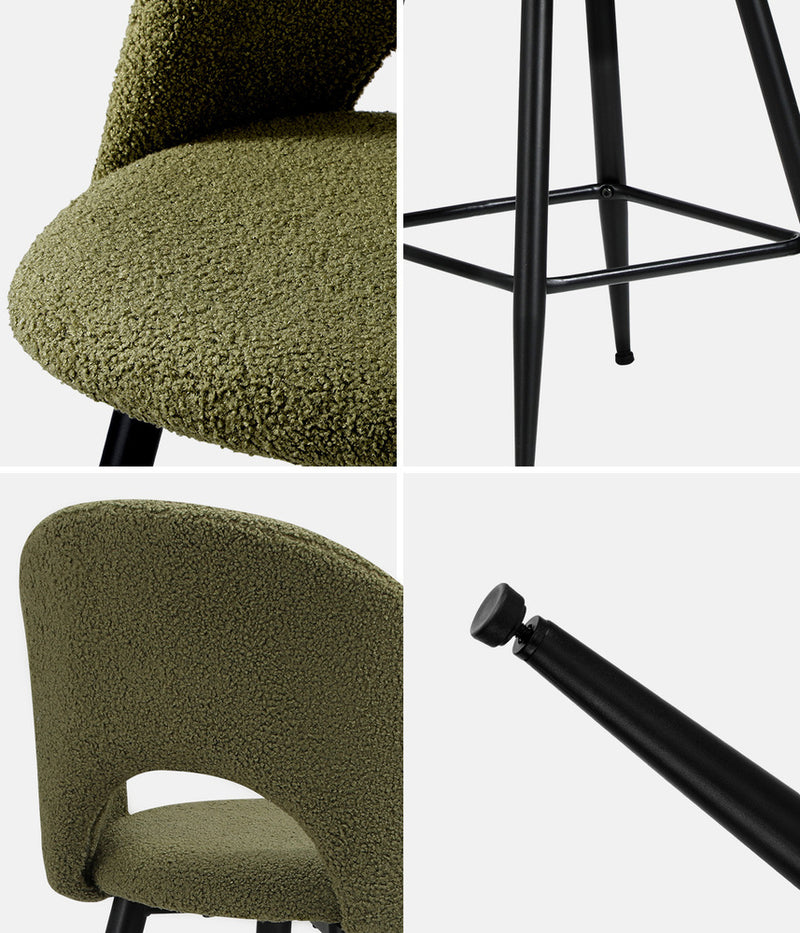 Set of 2 Green Boucle Kitchen Counter Bar Stools