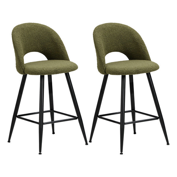 Set of 2 Green Boucle Kitchen Counter Bar Stools