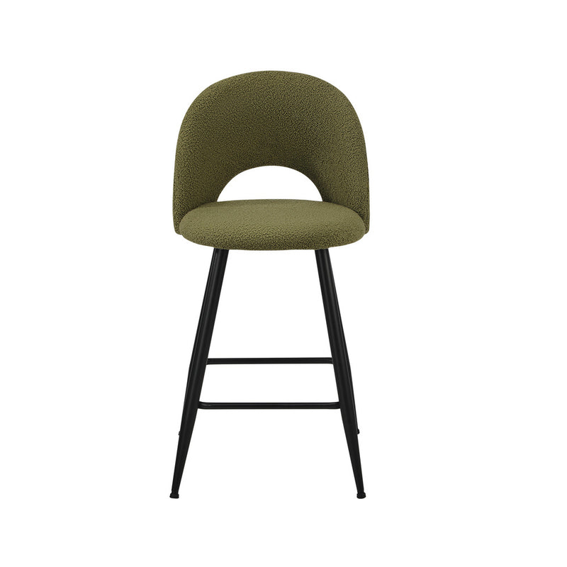 Set of 2 Green Boucle Kitchen Counter Bar Stools