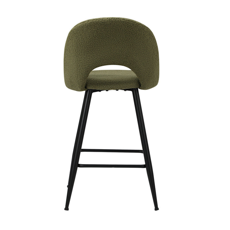 Set of 2 Green Boucle Kitchen Counter Bar Stools