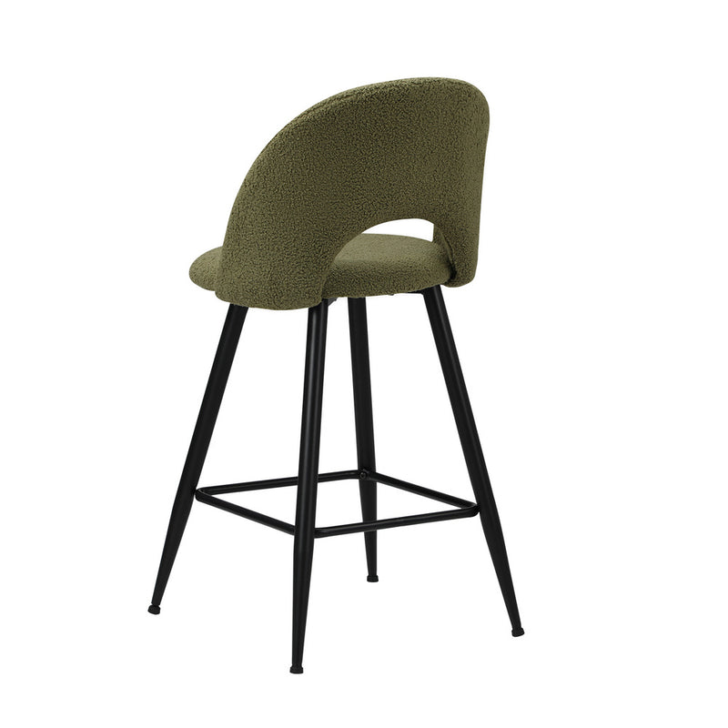 Set of 2 Green Boucle Kitchen Counter Bar Stools