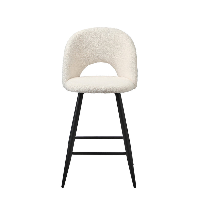 Set of 2 White Boucle Kitchen Counter Bar Stools