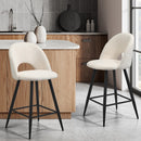 Set of 2 White Boucle Kitchen Counter Bar Stools