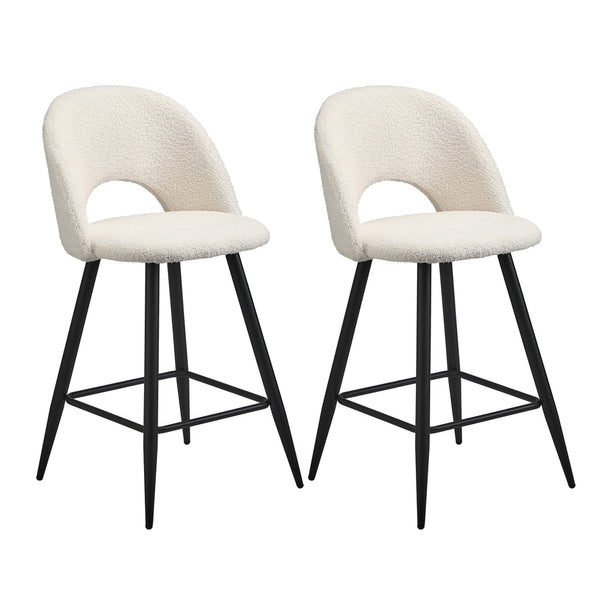 Set of 2 White Boucle Kitchen Counter Bar Stools