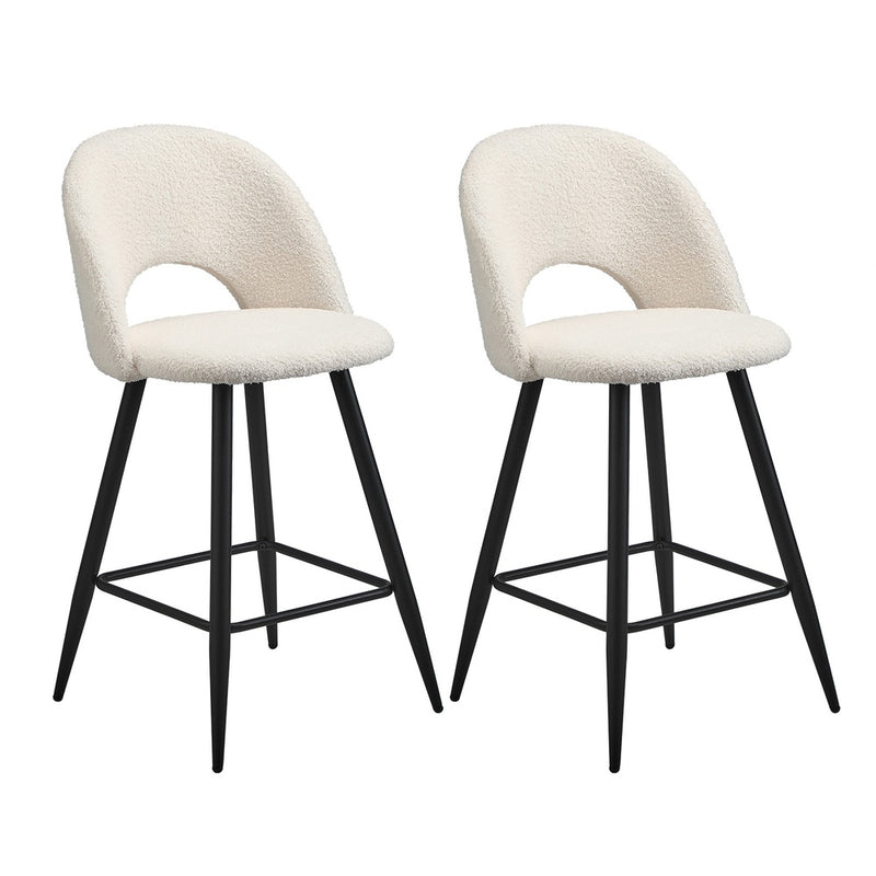Set of 2 White Boucle Kitchen Counter Bar Stools