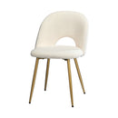 Set of 2 White Sherpa Dining Armchairs with Golden Legs