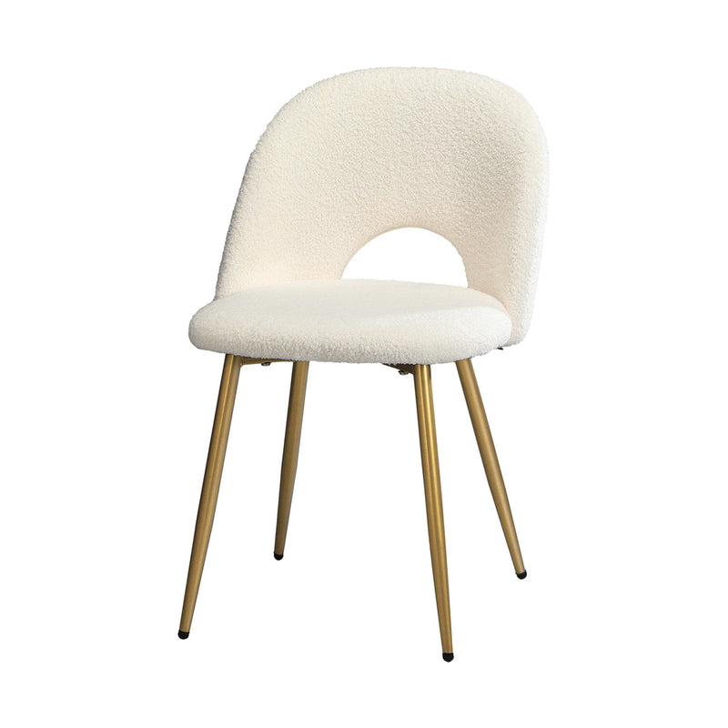 Set of 2 White Sherpa Dining Armchairs with Golden Legs