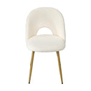 Set of 2 White Sherpa Dining Armchairs with Golden Legs
