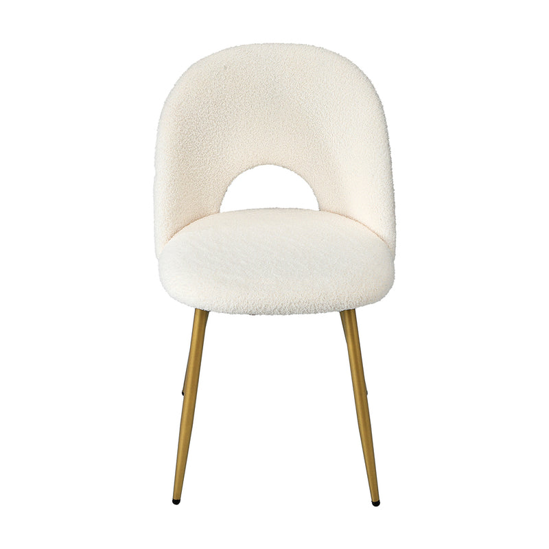 Set of 2 White Sherpa Dining Armchairs with Golden Legs