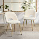 Set of 2 White Sherpa Dining Armchairs with Golden Legs