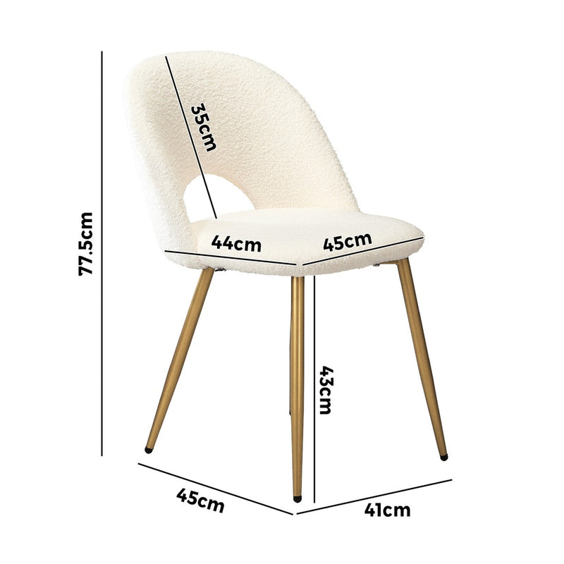 Set of 2 White Sherpa Dining Armchairs with Golden Legs