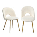 Set of 2 White Sherpa Dining Armchairs with Golden Legs