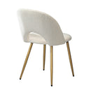 Set of 2 White Sherpa Dining Armchairs with Golden Legs