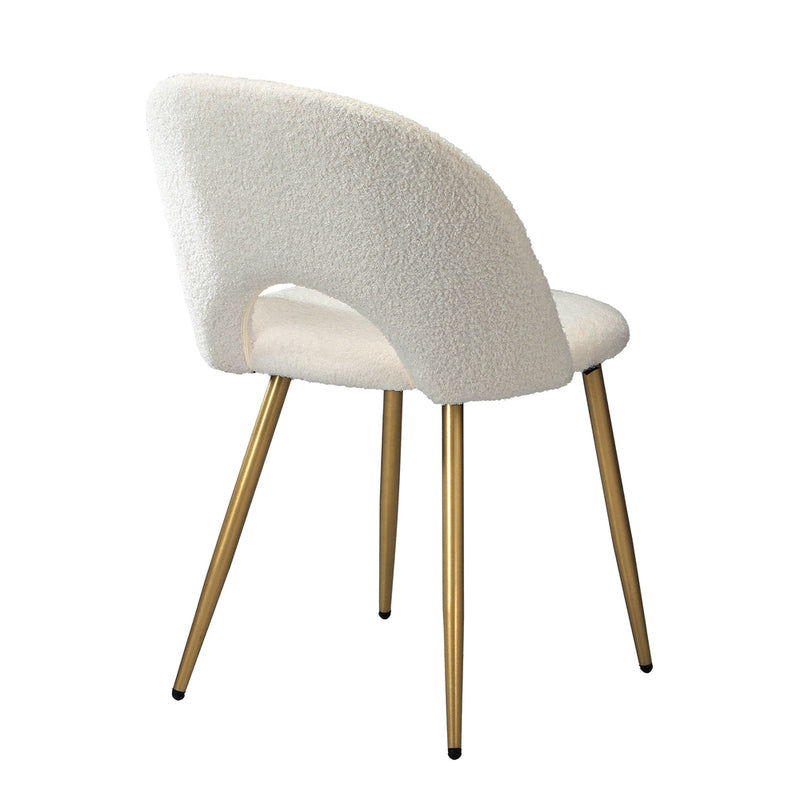 Set of 2 White Sherpa Dining Armchairs with Golden Legs