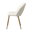 Set of 2 White Sherpa Dining Armchairs with Golden Legs