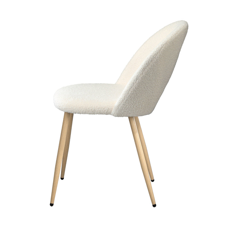 Set of 2 White Sherpa Dining Armchairs with Wooden Legs