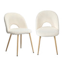 Set of 2 White Sherpa Dining Armchairs with Wooden Legs