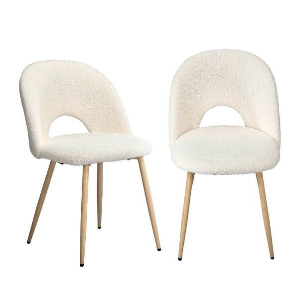 Set of 2 White Sherpa Dining Armchairs with Wooden Legs