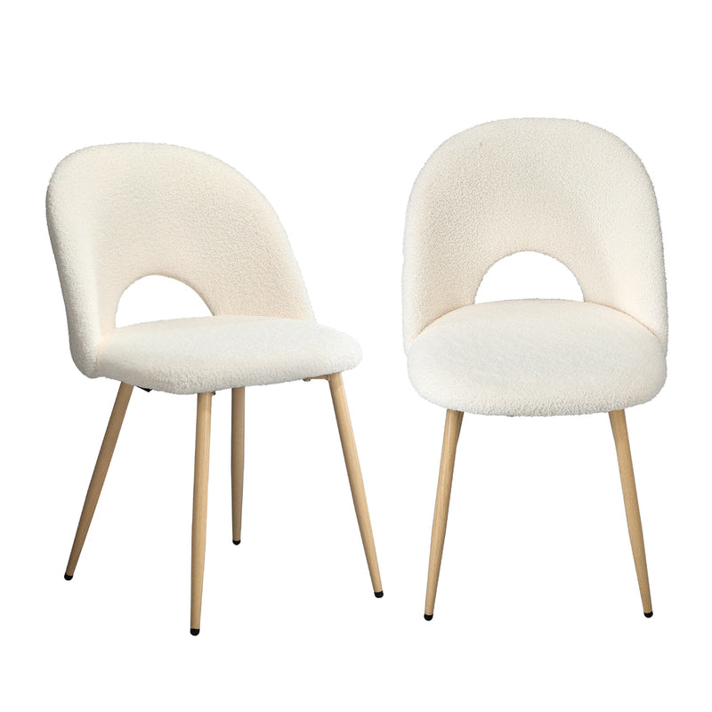 Set of 2 White Sherpa Dining Armchairs with Wooden Legs