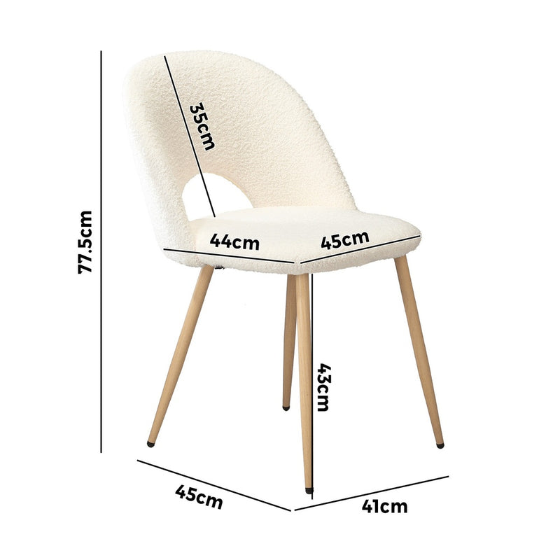 Set of 2 White Sherpa Dining Armchairs with Wooden Legs