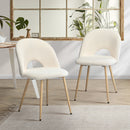 Set of 2 White Sherpa Dining Armchairs with Wooden Legs