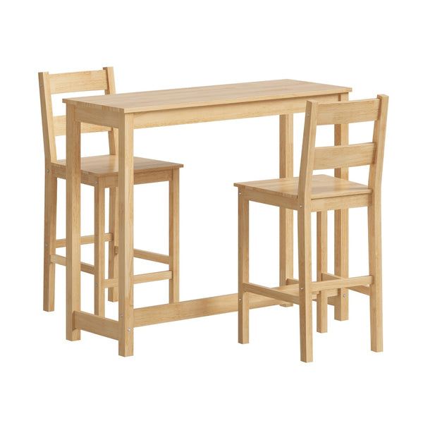 Natural 3 Piece Bar Table Set with Cafe Table and 2 Stools