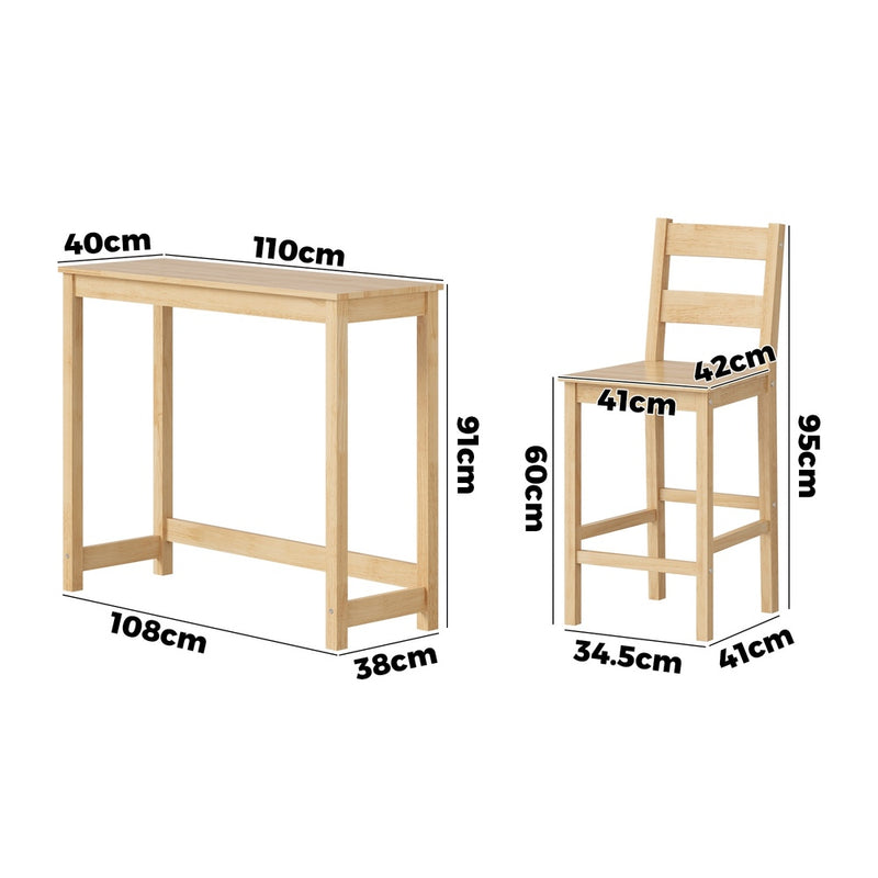 Natural 3 Piece Bar Table Set with Cafe Table and 2 Stools