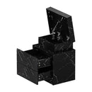 Black Marble Effect Bedside Table with 2 Drawers and LED Nightstand